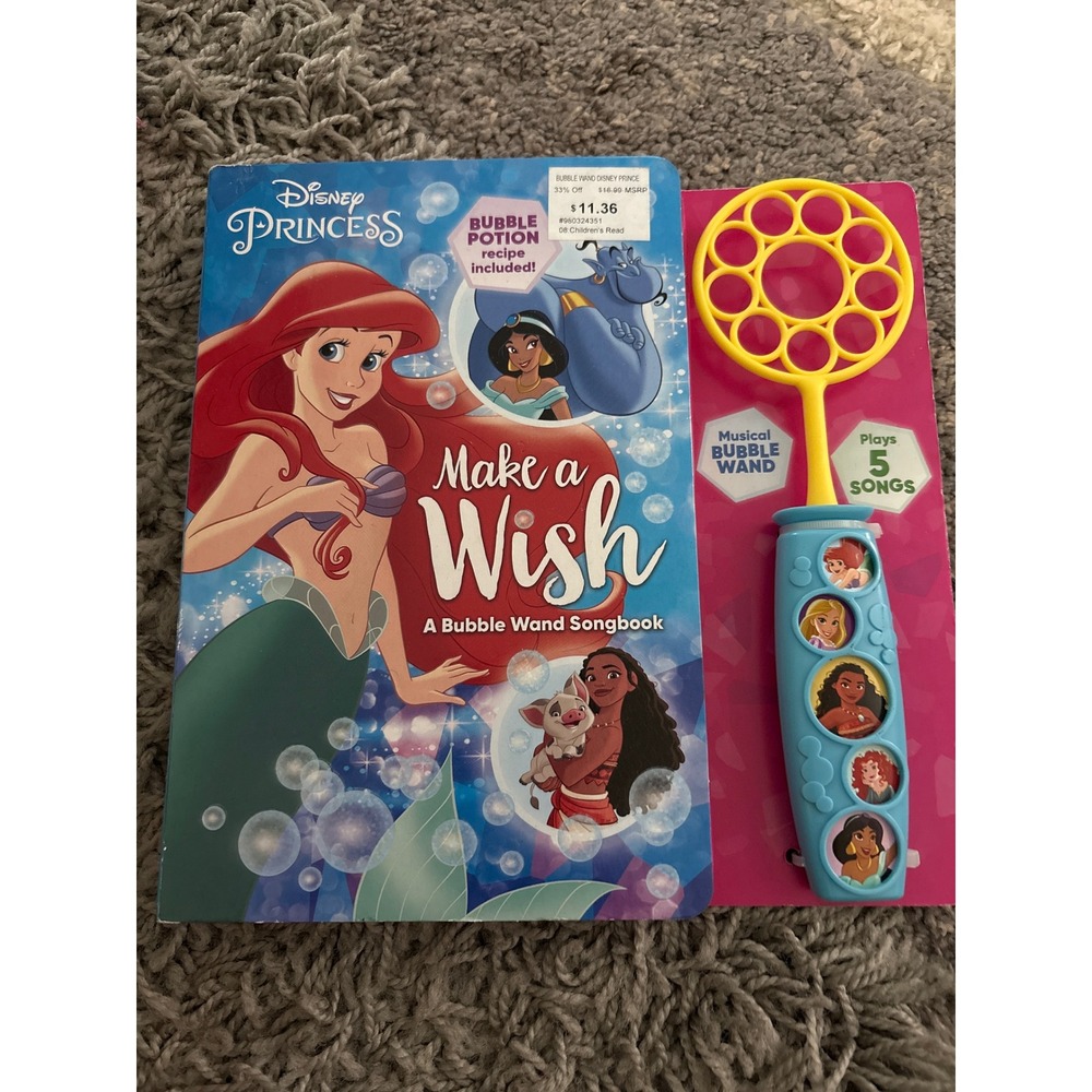 Disney Princess Make a Wish Bubble Wand Songbook Plays 5 Songs Ariel Moana PI